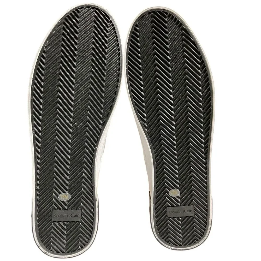 Calvin Klein Slip On Sneakers Mens 13 White Canvas Logo Casual‎ Shoes Coastal
